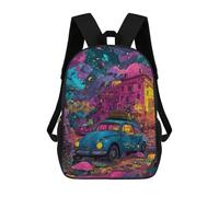 Fantasy Forest Adventure Car 17inch Schulrucksack, 3D-gedruckt, Kinderrucksack, Modisch, Lässig, Ideal Für Reisen Und Schulkinder