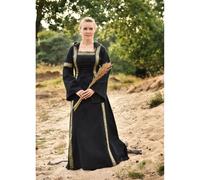 Battle-Merchant - Mittelalterkleid Eleanor mit Kapuze und Schnürung - Edle Gewandung für Damen - Mittelalter Schnürkleid - Kleid, LARP (M, Schwarz)