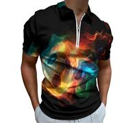 Fantasy-Regenbogenflamme Herren Golfshirt - Abstrakter Fußball Atmungsaktives Schnelltrocknendes Poloshirt, Schwarz Leichtes Bedrucktes Oberhemd T-Shirt Business Polohemd Für Freizeit Sport