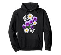 Fantasy Weiße Schmetterlinge Gänseblümchen Stiefmütterchen Schwarze Formen Mania Pullover Hoodie