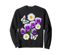 Fantasy Weiße Schmetterlinge Gänseblümchen Stiefmütterchen Schwarze Formen Mania Sweatshirt