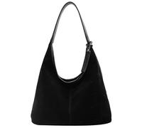 FantasyBear Trendige Tragetasche aus Wildlederimitat, erschwinglich, leicht, für Reisen, Arbeit, Handtasche, Schultertasche, Geldbörse, Schwarz