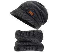 Fantasyon Mütze Damen Winter, Schalmütze Damen mit Visier mit Schal, Damenmützen Herbst mit Weichem Innenfutter Gefütterte, Schwarz