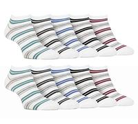 10 Paar Herren Bambus-Trainersocken | Farah | Gestreifte gepolsterte Knöchelsocken - Weißer Streifen EU 39 - 45
