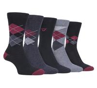 Farah - 5er-Pack dünne, atmungsaktive Herren-Socken mit klassischem Argyle-Muster und weichem Baumwoll-Oberteil - FCS270BLKBER (Argyle) EU 39 - 45