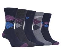 Farah - 5er-Pack dünne, atmungsaktive, klassische Argyle-Muster-Socken aus Baumwolle mit weichem Oberteil - FCS270NVYPUR (Argyle) EU 39 - 45