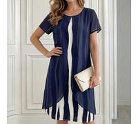 Farbblockkleid mit rundem Ausschnitt und einfarbiger Robe für Damen mittleren Alters und ältere Damen, lässig Outfit für den Alltag