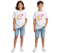 farbenfrohes Formula E Kinder T-Shirt Kurzarm-Shirt nachhaltiges Baumwoll-Shirt mit Formula E Logo 701223593 001 Weiß/Pink/Gelb 128