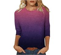 Farbverlauf Bluse Damen 3/4 Arm Oberteile Mode Tunika Shirt 2023 Sommer Tshirt Pullover mit Rundhalsausschnitthals Tops Longbluse Teenager Mädchen T-Shirt Locker Blusentops Longtops für Geschenk