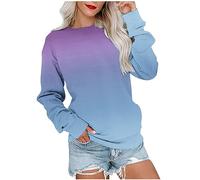 Farbverlauf Langarmshirt Damen Mode Oberteile Lose Rundhals Pullover Lange Ärmel T-Shirt Herbst Winter Pulli Tops Leichte Sweatshirt Bequeme Bluse Casual Sweater Basic Shirt Tunika Tshirt für Frauen