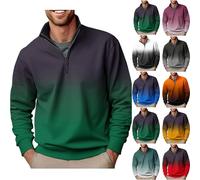 Farbverlauf Pullover Herren 1/4 Zip Troyer Kragen Sweatshirt Herren Ohne Kapuze Sweaters Langarm Pullover Sport Style Freizeit Sweatpullover Fitness Training Basic Sweatshirts Loose fit Pulli