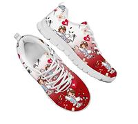 Farbverlauf Rot und Weiß Cartoon Krankenschwester Muster Frauen Mesh Laufschuhe,LässigeNiedriges Oberteil Draussen Fitnessstudio Joggingschuhe