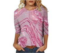 Farbverlauf Tunika Damen Dreiviertelärmel Tshirt Modische Oberteile 2023 Bluse Shirt Sommer Pullover mit Rundhalsausschnitthals Tops Longbluse Hawaii T-Shirt Lose Bequeme Blusentops Hemden für Frauen