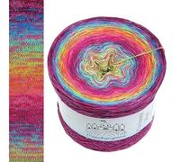 Farbverlaufsgarn Bobbel Wolle mit Glitzer Größe wählbar Strickwolle Häkeln 4Fach (Multicolour Glitzer + Faden Neonpink Feuerwerk, 400g/1520m - 4Fach)