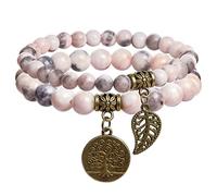 Farfume Chakra Armbänder für Frauen - Weihnachtsgeschenke Kristalle Armband Frauen natürliche Edelsteine Yoga Reiki - ein Satz von Doppel-Armbänder(Rose und Baum des Lebens(Mittel)