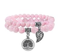 Farfume Chakra Armbänder für Frauen - Weihnachtsgeschenke Kristalle Armband Frauen natürliche Edelsteine Yoga Reiki - ein Satz von Doppel-Armbänder(Rosenquarz(Mittel)