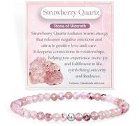 Farfume Erdbeerquarz - Wärme - Edelstein Perlen Armband für Frauen, 4mm Kristall Silber 925 Naturstein Schmuck Elastisch Armbänder Damen, Chakra Spirituelle Charms Armbänder Geschenke