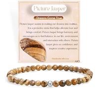 Farfume Picture Jasper - Dreams Come True - Edelstein Perlen Armband für Frauen, 4mm Kristall Silber 925 Naturstein Schmuck Elastisch Armbänder Damen, Chakra Spirituelle Charms Armbänder Geschenke