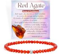 Farfume Red Achat - Vertrauen - Edelstein Perlen Armband für Frauen, 4mm Kristall Silber 925 Naturstein Schmuck Elastisch Armbänder Damen, Chakra Spirituelle Charms Armbänder Geschenke