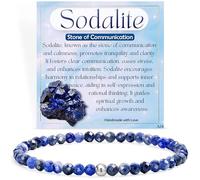 Farfume Sodalith - Kommunikation - Edelstein Perlen Armband für Frauen, 4mm Kristall Silber 925 Naturstein Schmuck Elastisch Armbänder Damen, Chakra Spirituelle Charms Armbänder Geschenke