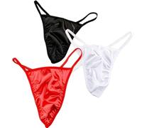 Faringoto Herren Satin Sissy Slip T-Rücken G-String Herren Gay Sissy Dessous Design Tangas für Herren, schwarz, weiß, rot, Large