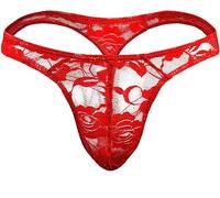 Faringoto Herren-Stringtanga, transparent, Spitze, G-String, Unterwäsche, Netz-Tanga, Dessous, atmungsaktiver Slip, Rot/Ausflug, einfarbig (Getaway Solids), Einheitsgröße