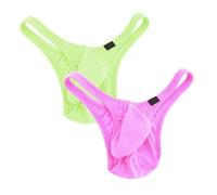 Faringoto Herren-Stringtanga, Unterwäsche, Eisseide, niedrige Taille, sexy, dünner Teil, G-String mit hoher elastischer Sissy-Dessous für Männer, grün/pink, Medium