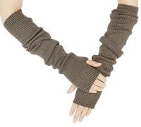 Farlenoyar Damen Warme Kaschmir-Handschuhe mit langen Armen, fingerlos, weiche Armstulpen, Einheitsgröße, Schwarz