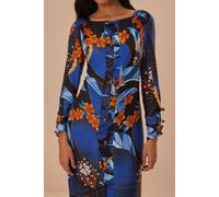 FARM Rio Pietra Floral Black Long Sleeve Midi Dress Größe: L | Midikleider Outlet | Damen | Schwarz