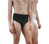 FarmaMed Ecodrytech Haltgebender Slip Herren, Arbeit, Sport, Freizeit, Seamless, Antibakteriell, Geruchshemmend, 100% Italien, 2er-Pack, Farb Schwarz+Silber, Größe XL/XXL