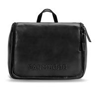 FARMHOOD Memphis Damen/Herren Leder Kulturbeutel | große Kosmetiktasche mit Haken zum Aufhängen | viele Fächer mit Reißverschluss | Beauty-Case 27 cm mit Reißverschluss auf der Rückseite