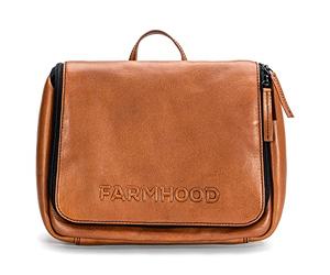 FARMHOOD Memphis Damen/Herren Leder Kulturbeutel | große Kosmetiktasche mit Haken zum Aufhängen | viele Fächer mit Reißverschluss | Beauty-Case 27 cm mit Reißverschluss auf der Rückseite