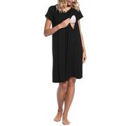 FaroLy 3 In 1 Stillkleid Krankenhaus Bademantel Entbindung Stillen Geburtskleid/Umstandsnachthemd mit Knopf (Color : Schwarz, Size : XXL)