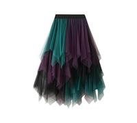Fasching Kostüm Damen Loose Freizeit Petticoatrock Tullrock Kostüm Damen Retro Asymmetrisch Tüllrock Regenbogen Damen Faltenrock A-Linie Rapunzel Kostüm Damen（2-Purple，Einheitsgröße）