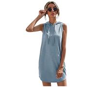 faschingskostüme Damen Swing Kleid festliches Einfarbig Ärmellos Hoodies Sweatshirt Sommerkleid mit Kapuze Kordelzug Kurz Freizeitkleid T-Shirt Kleider Hochzeitsgast(Hellblau, XL)