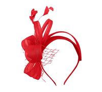 Fascinator Damen Hut Vintage Brautschleier Hochzeit Haarschmuck Feder Kopfschmuck Schleier Bankett Mesh Hut Karneval Haarspangen Elegant Haarclip Fasching Haarklammer Haarreif Zubehör(d-Red)