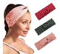 Fashband Boho Stirnband Rot Elastisch Haarband Criss Cross Yoga Head Wrap Wave Point Haarschmuck für Frauen und Mädchen (3er Pack)