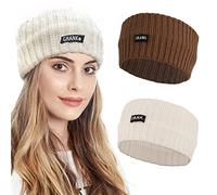 Fashband Winter Strickstirnbänder Beige Elastische Ohrwärmer Stirnband Chunky Thermal Twist Head Wraps für Frauen und Mädchen(2er Pack)