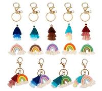FASHEWELRY 15 Stück Regenbogen-Schlüsselanhänger Makramee Gewebte Baumwolle Charms mit Karabinerverschluss für Schmuckherstellung DIY Handwerk