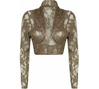 FASHION 7STAR Damen-Bolero, Sommer-Bolero, Blumenmuster, Spitze, lange Ärmel, vorne offen, bauchfreies Oberteil, Größe 42-56, mokka, 52/54/Große Größen
