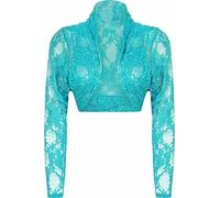 FASHION 7STAR Damen-Bolero, Sommer-Bolero, Blumenmuster, Spitze, lange Ärmel, vorne offen, bauchfreies Oberteil, Größe 42-56, türkis, 52/54/Große Größen