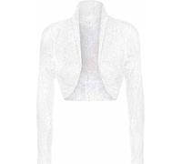 FASHION 7STAR Damen-Bolero, Sommer-Bolero, Blumenmuster, Spitze, lange Ärmel, vorne offen, bauchfreies Oberteil, Größe 42-56, weiß, 52/54/Große Größen