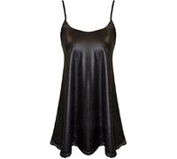 FASHION 7STAR Damen-Camisole aus PVC, Wetlook, Kunstleder, Swingkleid, Top, ärmellos, Trägerkleid, Partykleidung, ausgestelltes Skater-Minikleid, Schwarz , 50-52