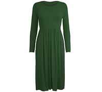 FASHION 7STAR Damen Frankie Swing-Kleid, ausgestellt, Skater-Jersey, einfarbig, lange Ärmel, Midi-Kleid, Größe 36-54 Gr. 34-36, flaschengrün