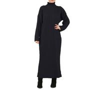 FASHION 7STAR Damen Geripptes Strickkleid mit Trichterausschnitt, Winterkleidung, lässig, elegant, Maxikleid, hoher Rollkragenpullover, langärmelig, langes Pulloverkleid, Schwarz , 34-36