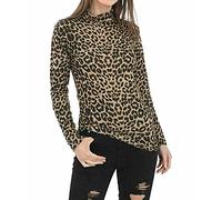 FASHION 7STAR Damen Rollkragen Langarm T-Shirt Slim Fit Stretch Casual Pullover Tunika Tops Größe UK 8-26 (Braun Leopard UK 16-18)