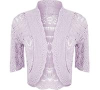 FASHION 7STAR Damen-Strickjacke, kurzärmelig, gehäkelt, vorne offen, Partykleidung, Bolero, Flieder, 34-36