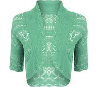 FASHION 7STAR Damen-Strickjacke, kurzärmelig, gehäkelt, vorne offen, Partykleidung, Bolero, mint, 46-48