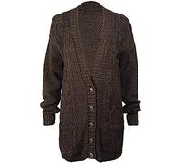 FASHION 7STAR Damen Strickjacke mit langen Ärmeln, Zopfstrick, Großvater, Knopf, Vordertasche, Größe 34-54 Gr. 46-48, braun