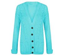 FASHION 7STAR Damen Strickjacke mit langen Ärmeln, Zopfstrick, Großvater, Knopf, Vordertasche, Größe 34-54 Gr. 46-48, aqua